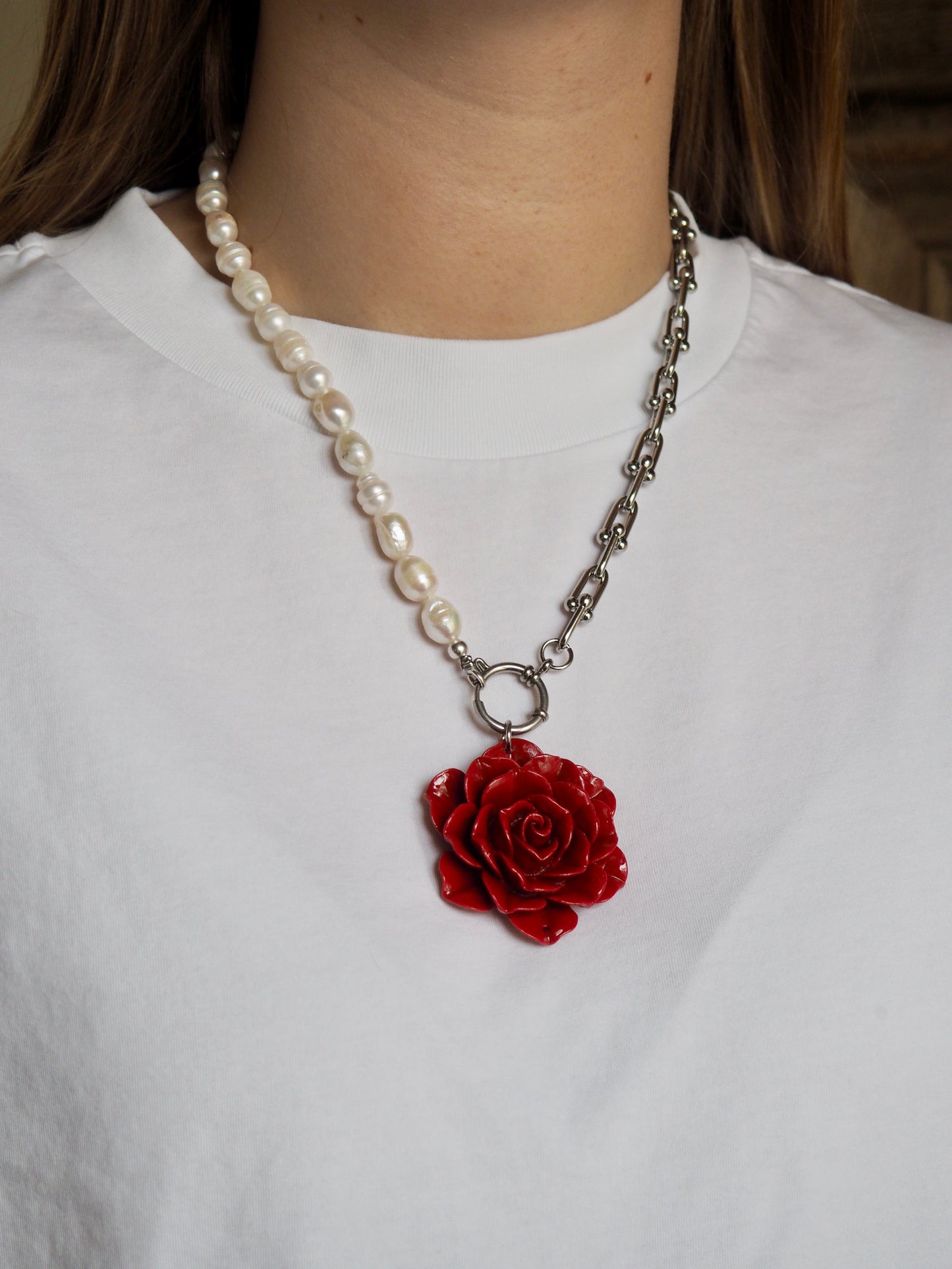 Una Big Pearl Necklace Silver