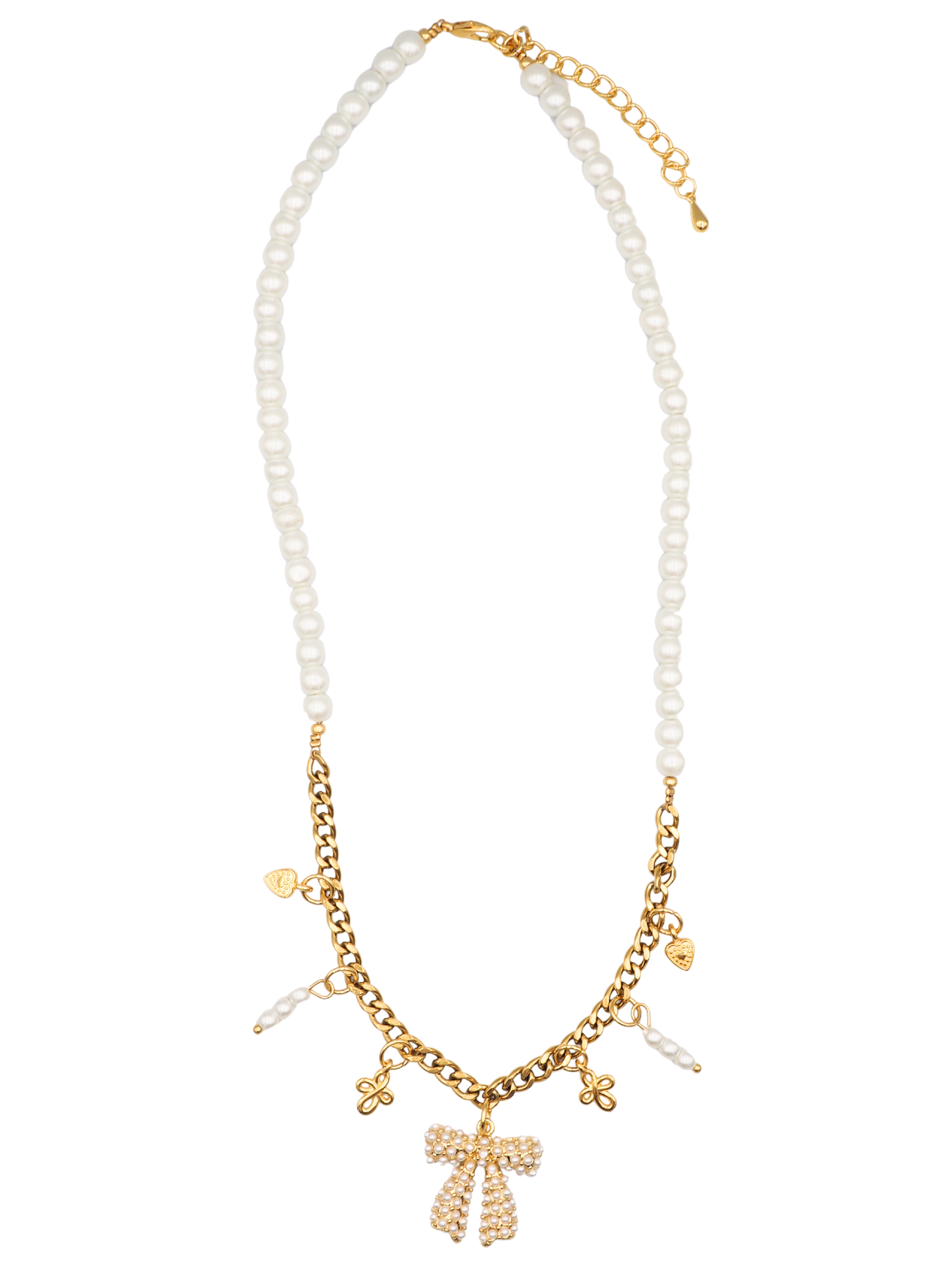 Bowy Charm - Half Pearl Necklace