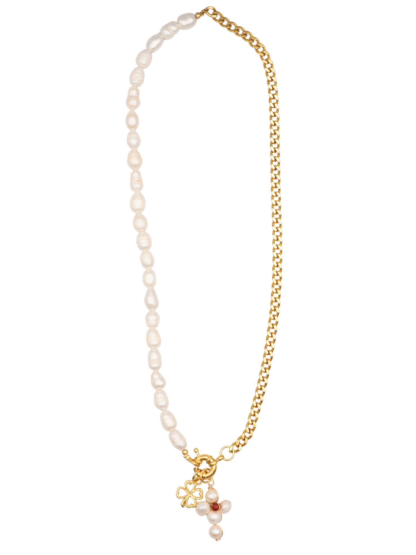 Lin Half Pearl Cross Necklace