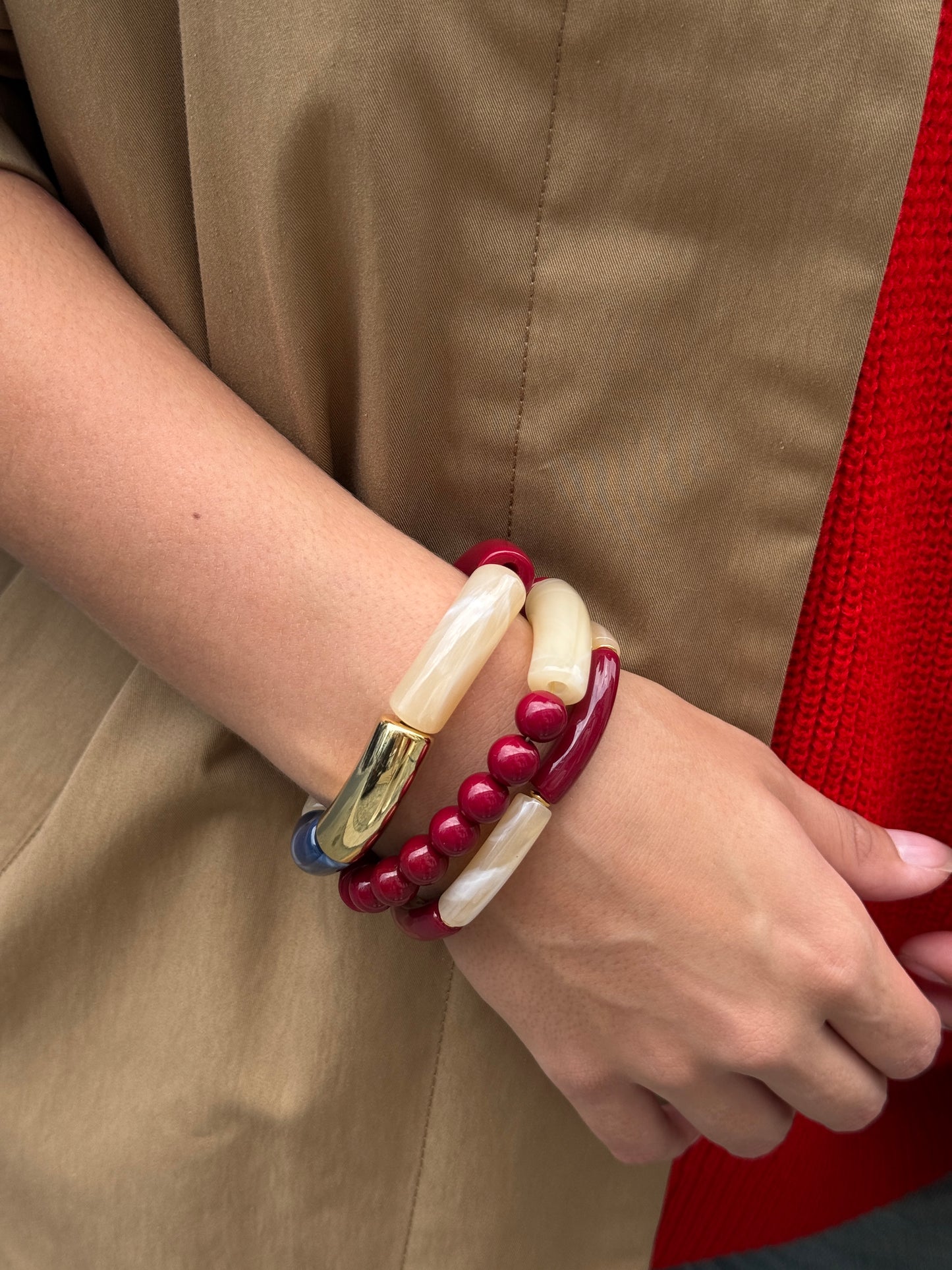 Hazel Bracelet Trio Burgundy/Ecru
