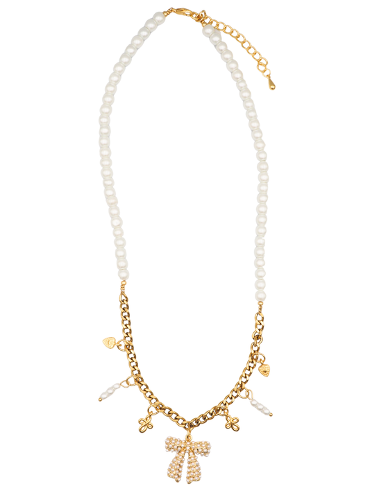 Bowy Charm - Half Pearl Necklace