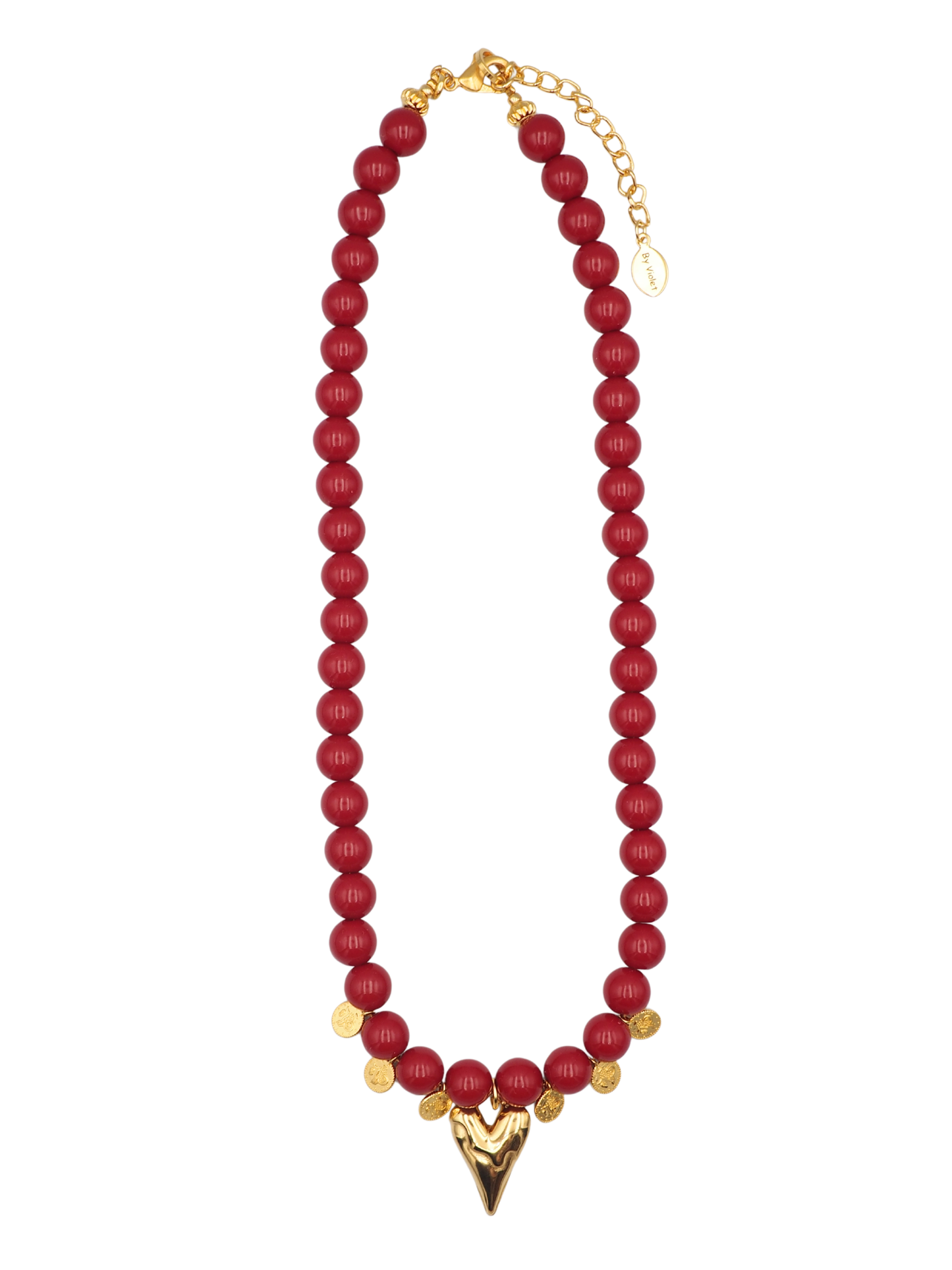 Mila Pearl Coin Necklace Red