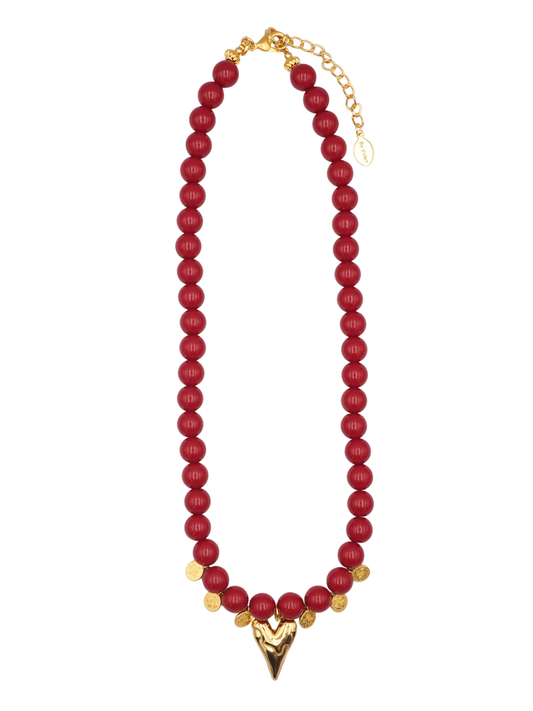 Mila Pearl Coin Necklace Red