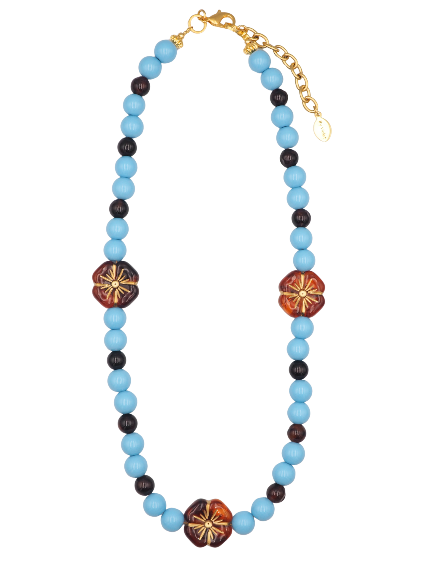 Olivia Pearl Necklace Sky Blue - Brown