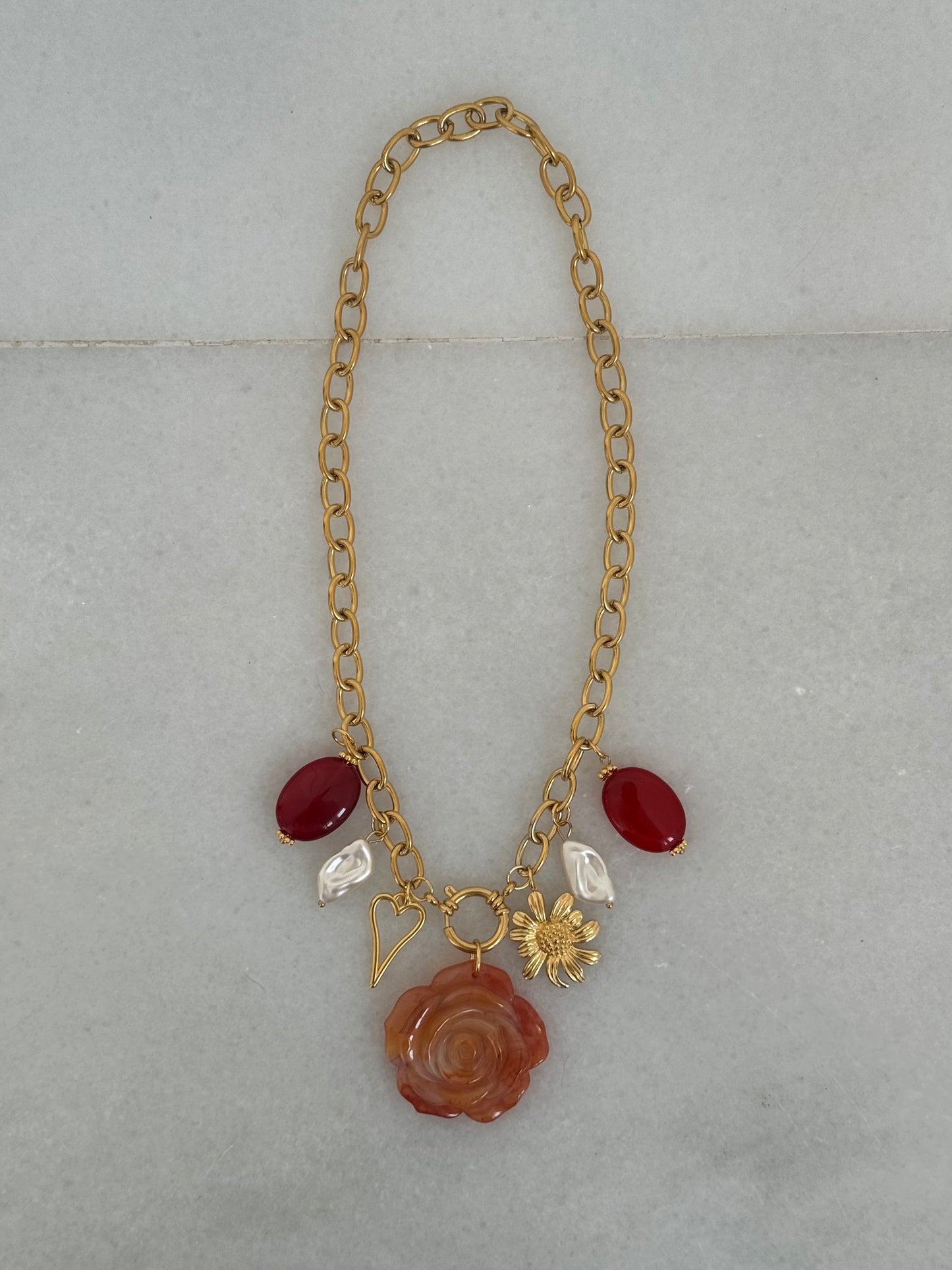 Antique Rose Nature Stone Charm Necklace