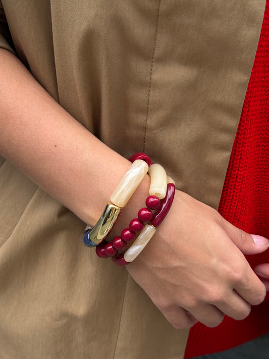 Hazel Bracelet Trio Burgundy/Ecru