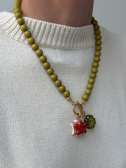 Autumn Pearl Necklace Green