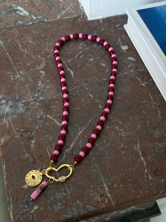 Mable Pearl Necklace Burgundy/Pink
