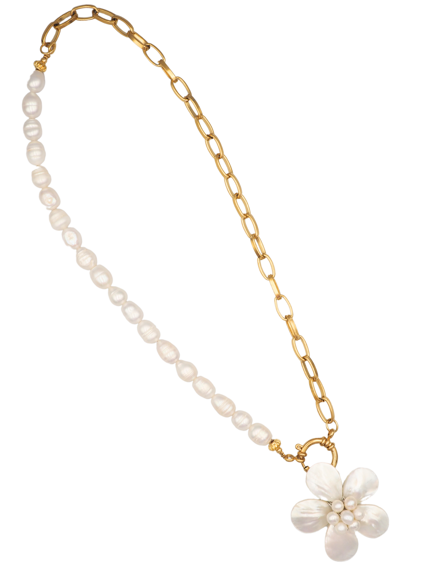 Ivory Flower Pearl Half-Half Necklace