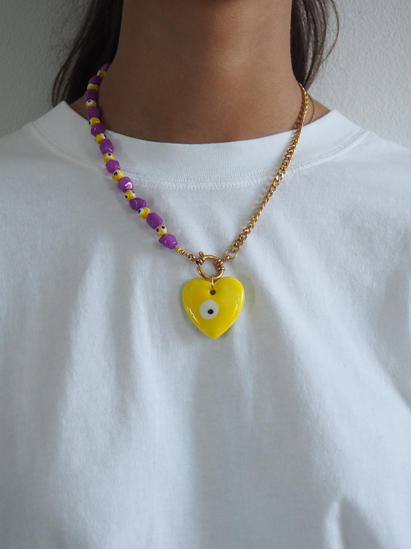 Yellow/Purple Evil Eye Necklace