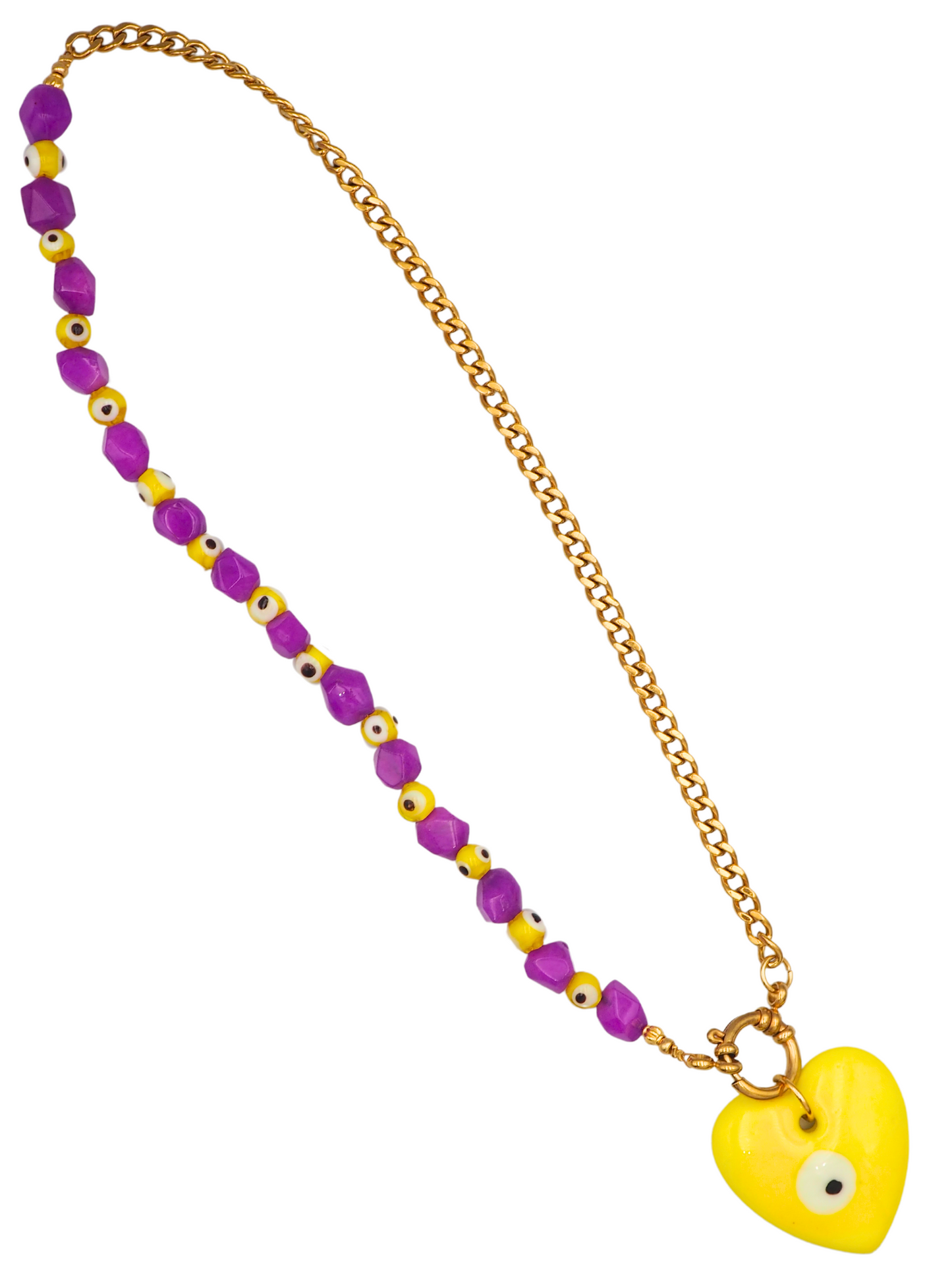 Yellow/Purple Evil Eye Necklace