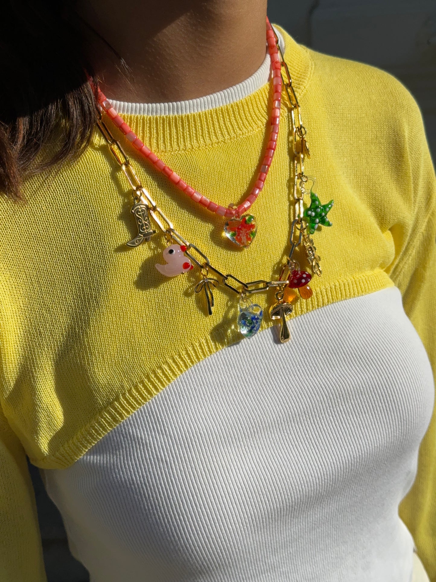 Glass Blown Heart Necklace Coral