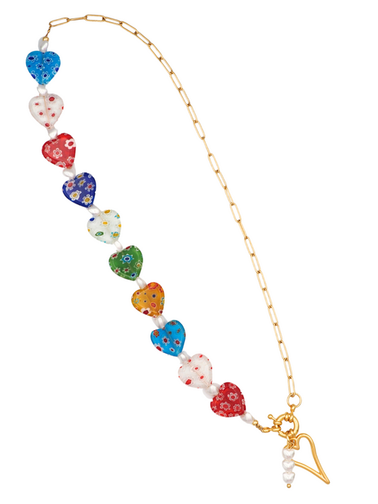 Millefiori Heart Half-Half Necklace