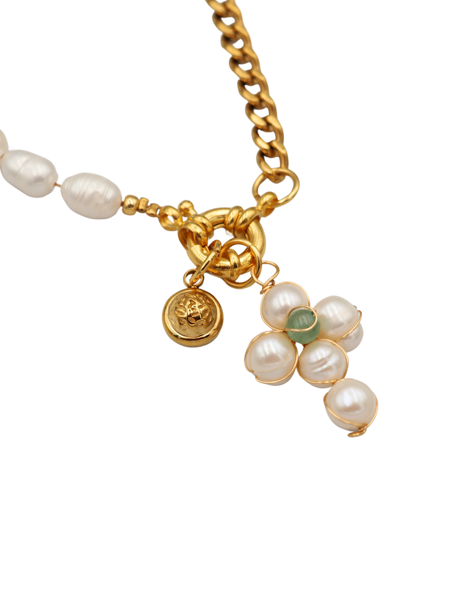 Pearl Cross Half-Half Necklace